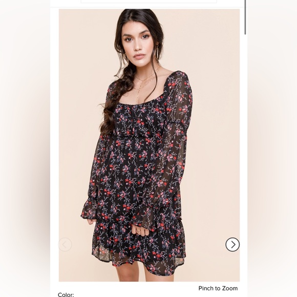 NWT Francesca's Juliet Square Neck Floral Long Sleeve Mini Dress - Picture 5 of 9
